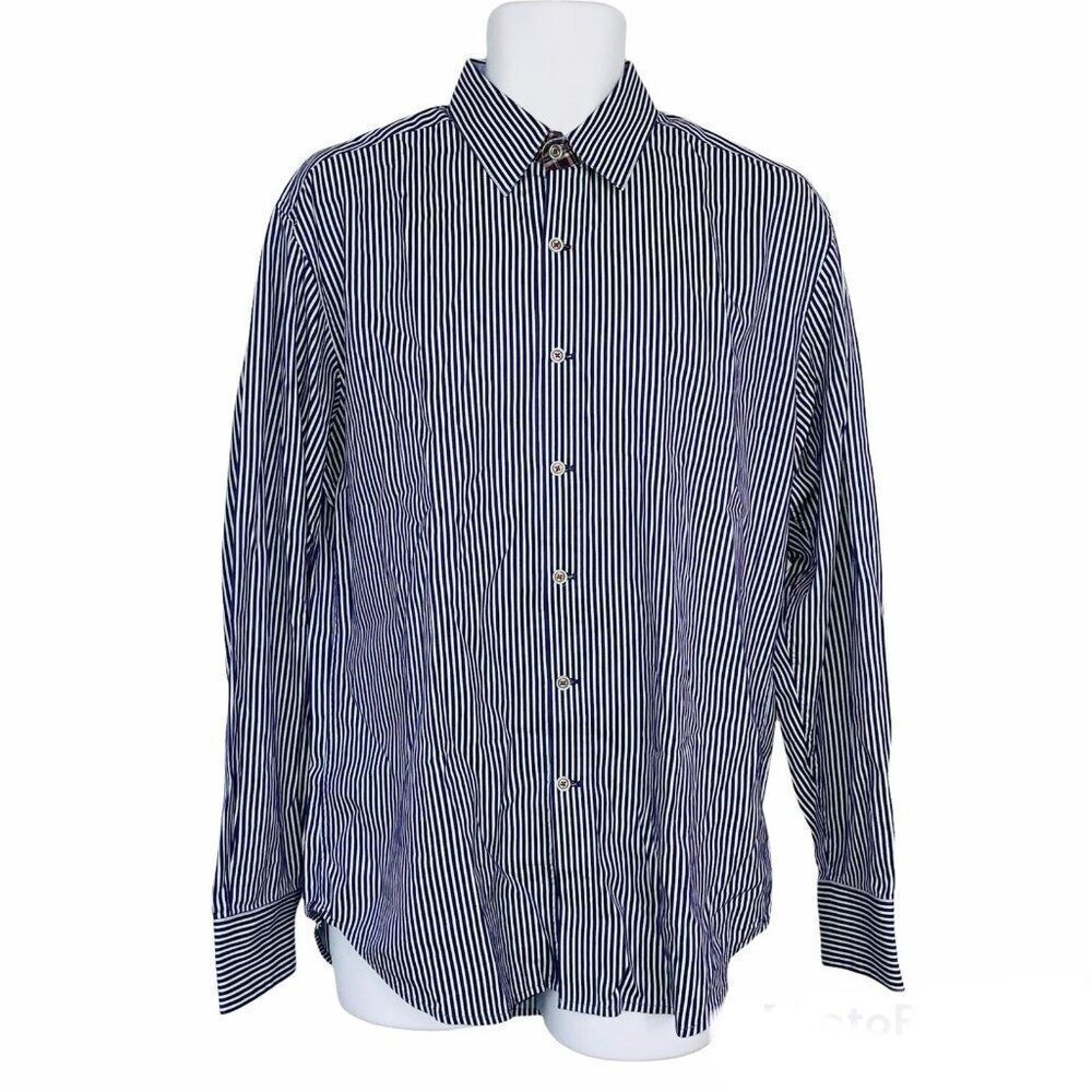Robert Graham Brigida Peter Mens L Dress Shirt Purple Flip Cuff Pinstripe